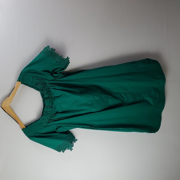 Heyton Emerald Green Embroided Lace Trim Of Shoulder MIDI Dress Sz L Cottagecore - Picture 8 of 14